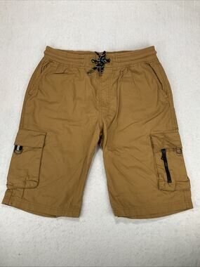 WT 02 Men’s XL Tan Cargo Shorts Drawstring Pockets Streetwear Skater 100% Cotton